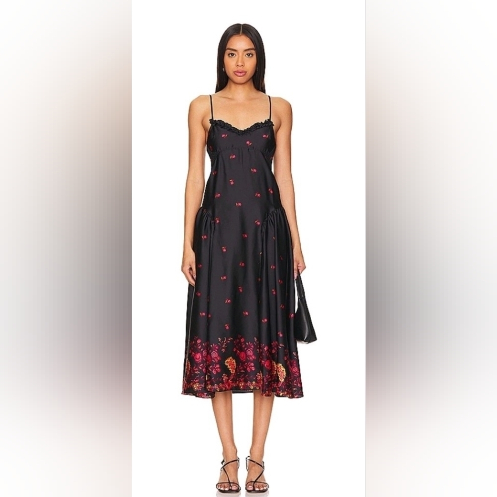 Free People Elegant Black and Red Floral Slip Dress,XS, Sold Out - Picture 1 of 3